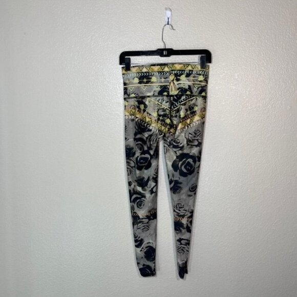 Teeki Leggings Womens Small Yoga Hippie Green Rose Abstract Floral - Picture 4 of 4